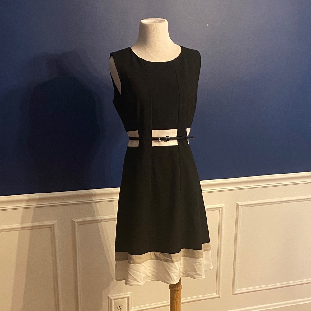 Calvin Klein Black and White Sleeveless Dress with belt
